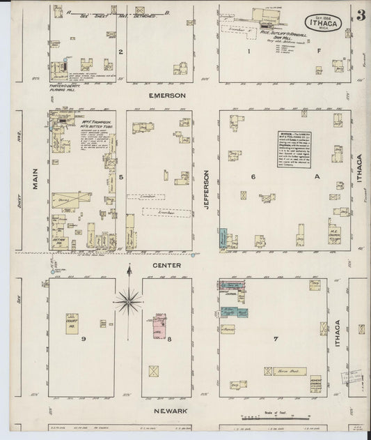 Sanborn Fire Insurance Map from Ithaca, Gratiot County, Michigan (1884), Sheet #0003 - Historic Sanborn Fire Insurance Map Print, vintage old map wall art, antique decor, genealogy gift, Michigan Michigan map