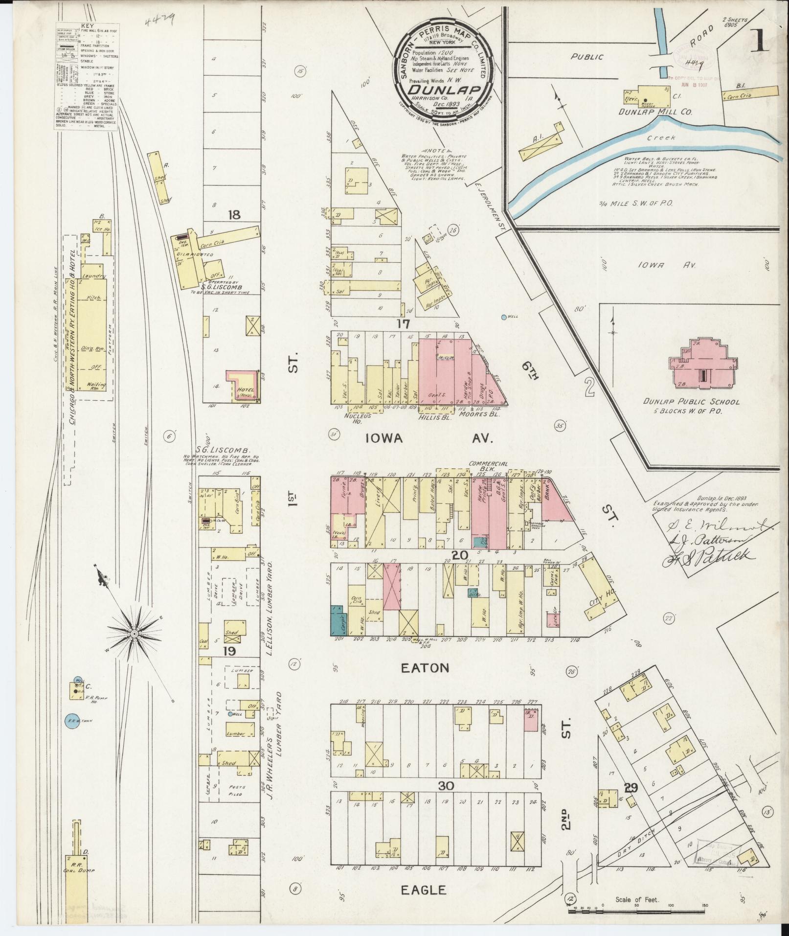 Sanborn Fire Insurance Map from Dunlap, Harrison County, Iowa (1893), Sheet #0001 - Historic Sanborn Fire Insurance Map Print, vintage old map wall art