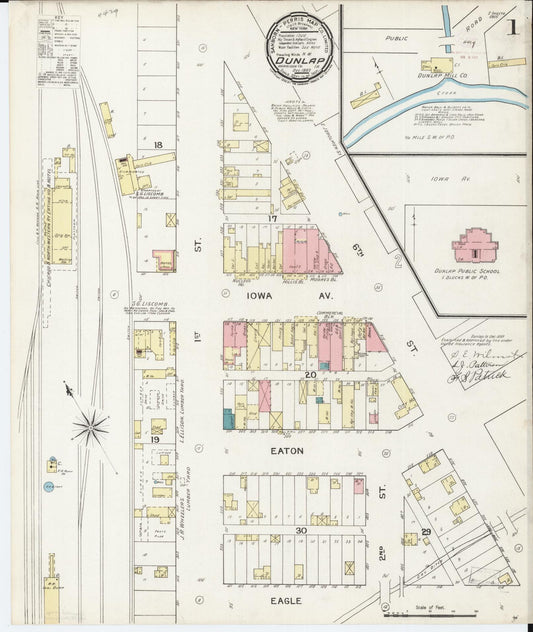 Sanborn Fire Insurance Map from Dunlap, Harrison County, Iowa (1893), Sheet #0001 - Historic Sanborn Fire Insurance Map Print, vintage old map wall art