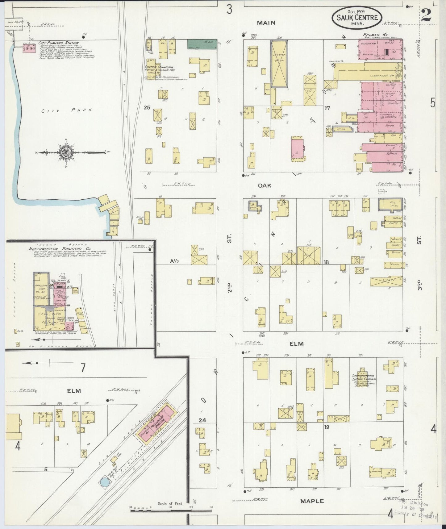 Sanborn Fire Insurance Map from Sauk Centre, Stearns County, Minnesota (1909), Sheet #0002 - Complete Map Set gallery image, historic Sanborn map, vintage wall art, Minnesota Minnesota