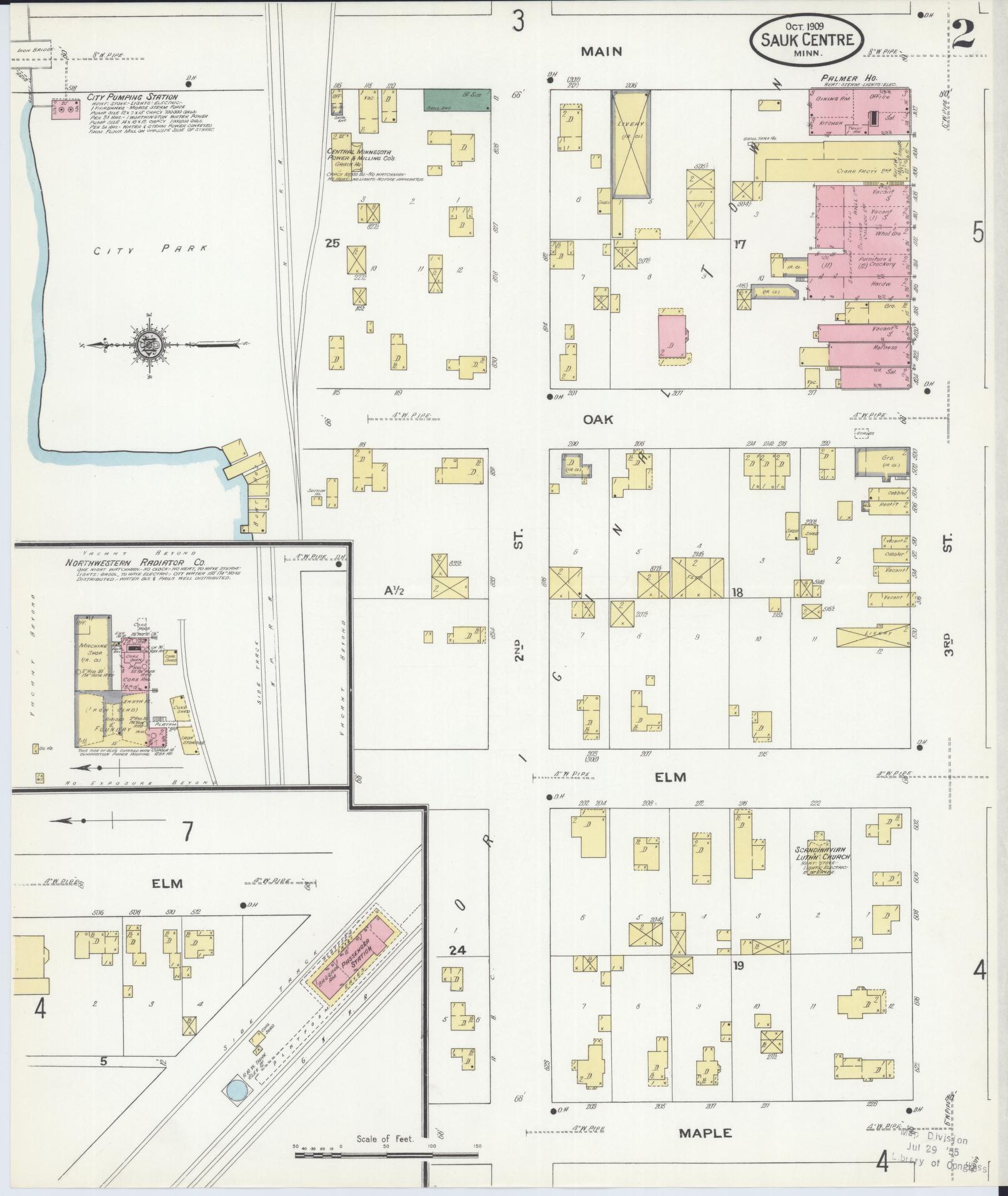 Sanborn Fire Insurance Map from Sauk Centre, Stearns County, Minnesota (1909), Sheet #0002 - Complete Map Set gallery image, historic Sanborn map, vintage wall art, Minnesota Minnesota