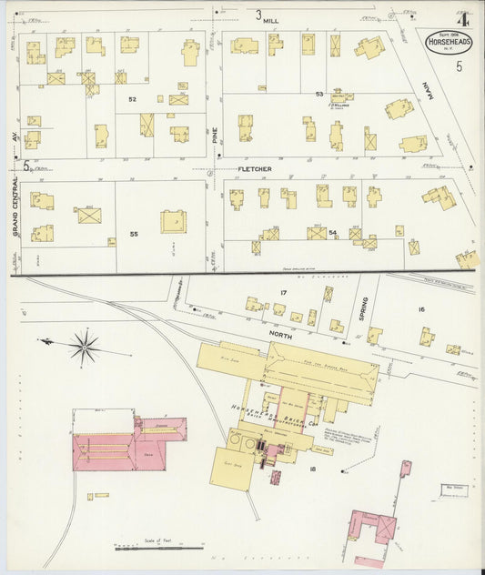 Sanborn Fire Insurance Map from Horseheads, Chemung County, New York (1908), Sheet #0004 - Historic Sanborn Fire Insurance Map Print, vintage old map wall art, antique decor, genealogy gift, New York New York map