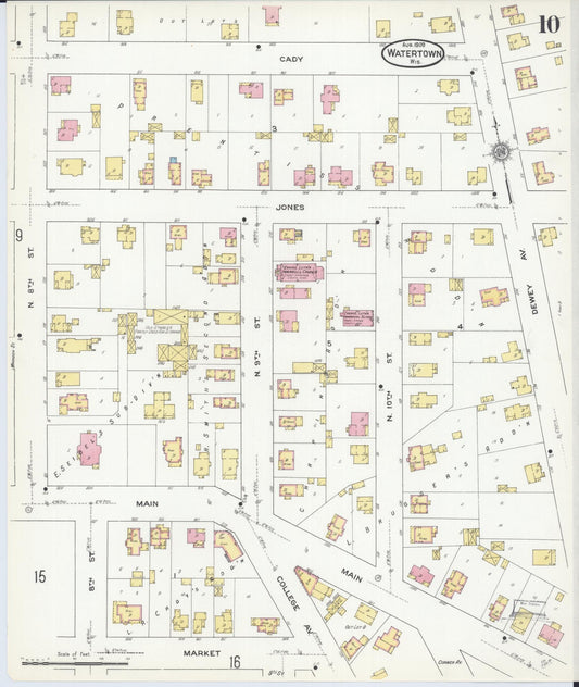 Sanborn Fire Insurance Map from Watertown, Jefferson County, Wisconsin (1909), Sheet #0010 - Historic Sanborn Fire Insurance Map Print, vintage old map wall art, antique decor, genealogy gift, Wisconsin Wisconsin map
