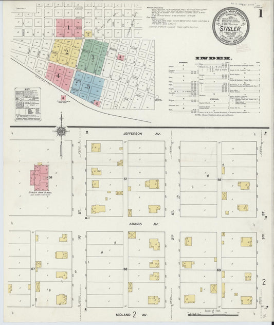 Sanborn Fire Insurance Map from Stigler, Haskell County, Oklahoma (1911), Sheet #0001 - Historic Sanborn Fire Insurance Map Print, vintage old map wall art, antique decor, genealogy gift, Oklahoma Oklahoma map