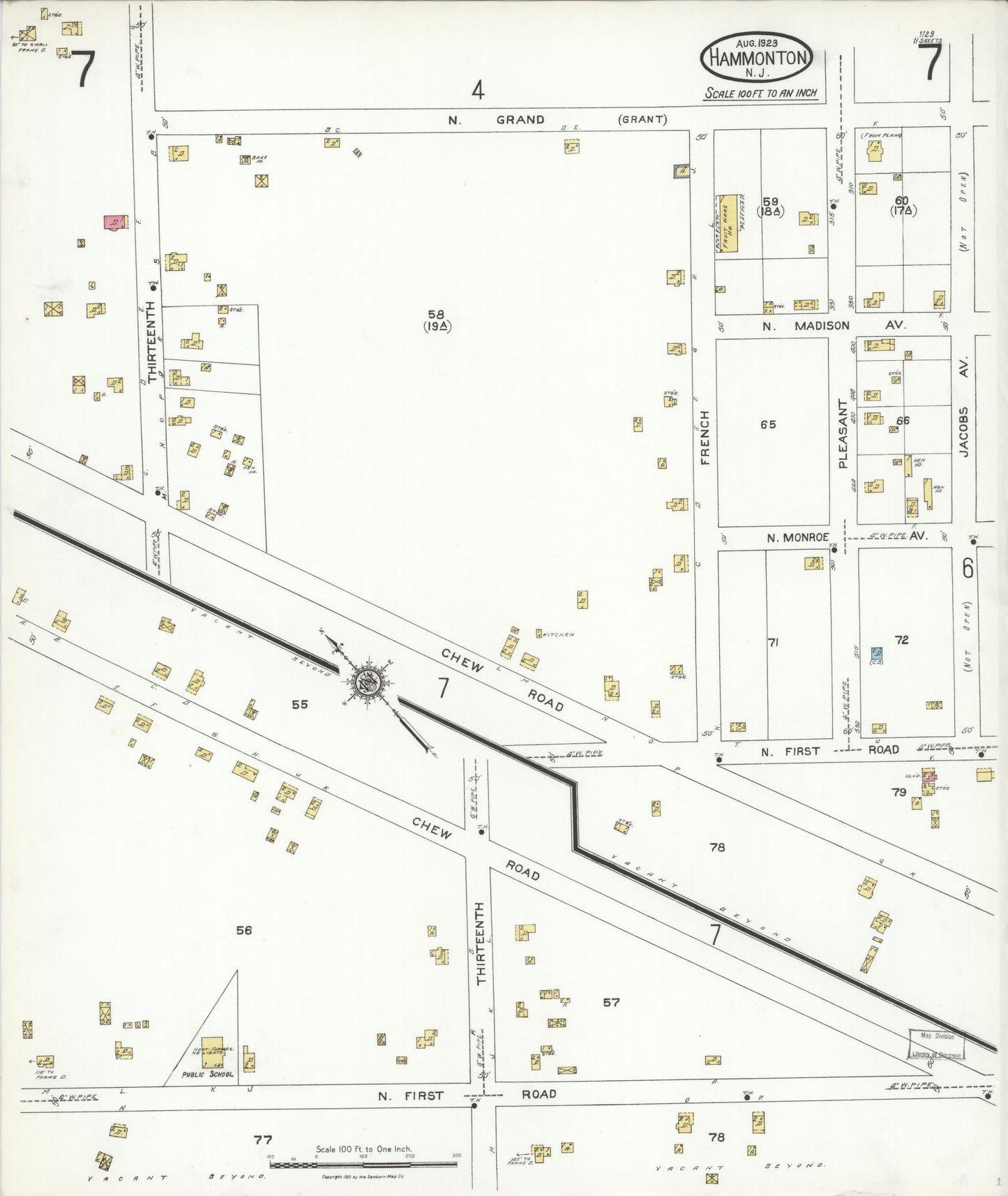 Sanborn Fire Insurance Map from Hammonton, Atlantic County, New Jersey (1923), Sheet #0007 - Complete Map Set gallery image, historic Sanborn map, vintage wall art, New Jersey New Jersey