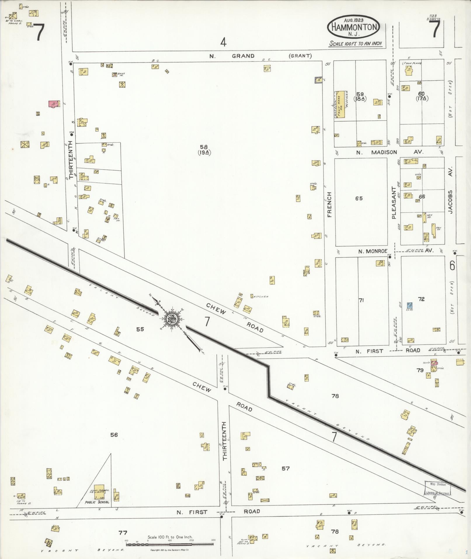 Sanborn Fire Insurance Map from Hammonton, Atlantic County, New Jersey (1923), Sheet #0007 - Complete Map Set gallery image, historic Sanborn map, vintage wall art, New Jersey New Jersey