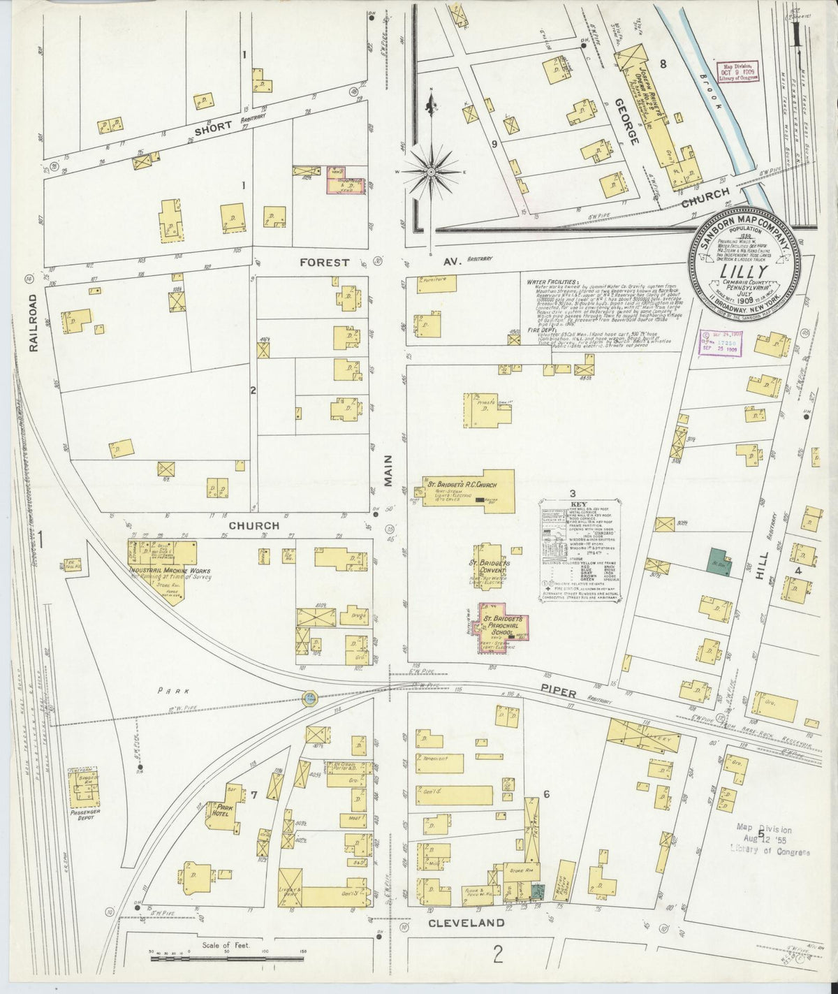 Sanborn Fire Insurance Map from Lilly, Cambria County, Pennsylvania (1909), Sheet #0001 - Historic Sanborn Fire Insurance Map Print, vintage old map wall art, antique decor, genealogy gift, Pennsylvania Pennsylvania map