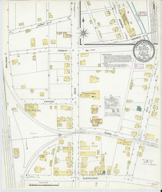 Sanborn Fire Insurance Map from Lilly, Cambria County, Pennsylvania (1909), Sheet #0001 - Historic Sanborn Fire Insurance Map Print, vintage old map wall art, antique decor, genealogy gift, Pennsylvania Pennsylvania map