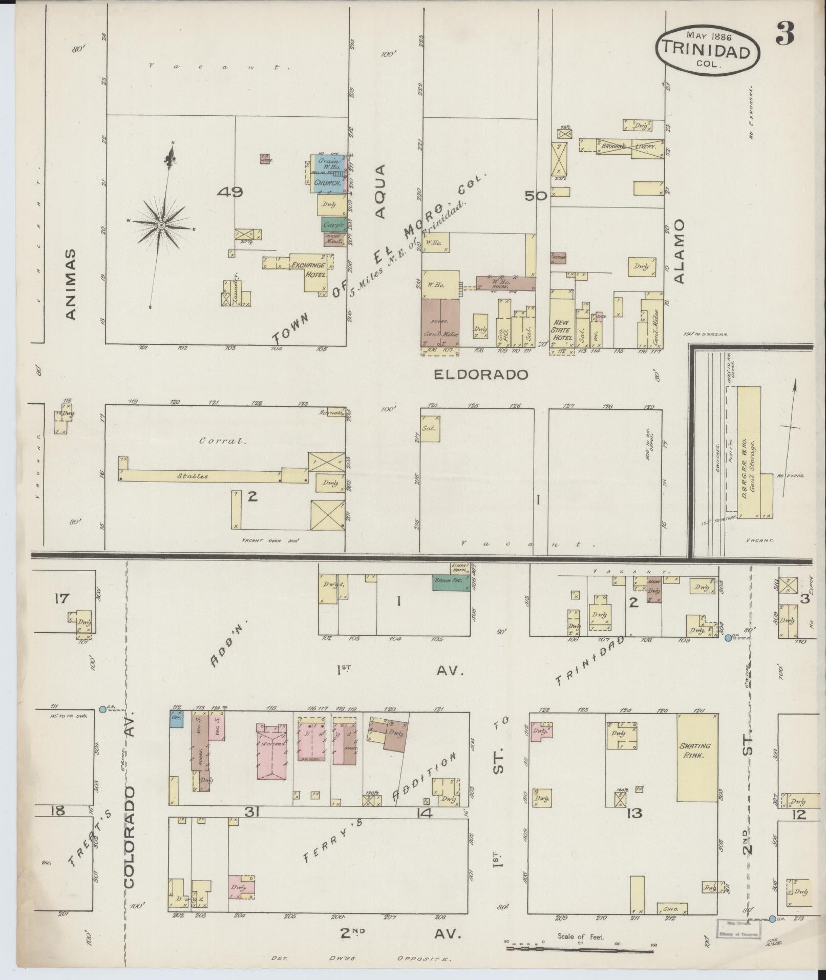 Sanborn Fire Insurance Map from Trinidad, Las Animas County, Colorado (1886), Sheet #0003 - Historic Sanborn Fire Insurance Map Print, vintage old map wall art, antique decor, genealogy gift, Colorado Colorado map