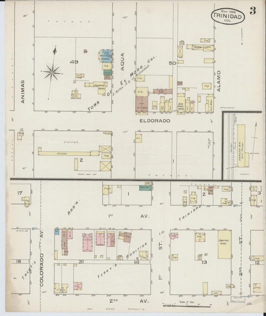Sanborn Fire Insurance Map from Trinidad, Las Animas County, Colorado (1886), Sheet #0003 - Historic Sanborn Fire Insurance Map Print, vintage old map wall art, antique decor, genealogy gift, Colorado Colorado map