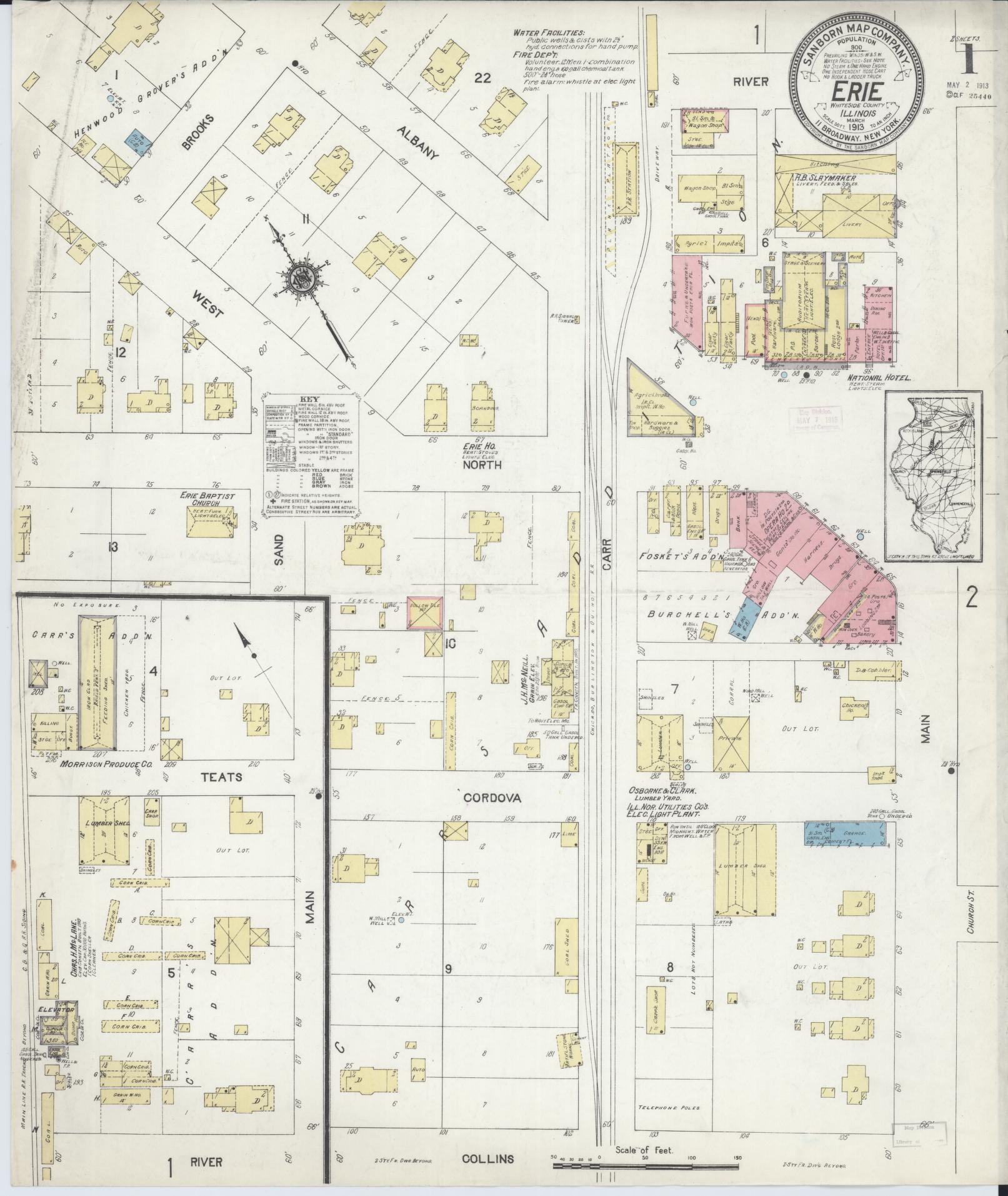Sanborn Fire Insurance Map from Erie, Whiteside County, Illinois (1913), Sheet #0001 - Historic Sanborn Fire Insurance Map Print, vintage old map wall art, antique decor, genealogy gift, Illinois Illinois map