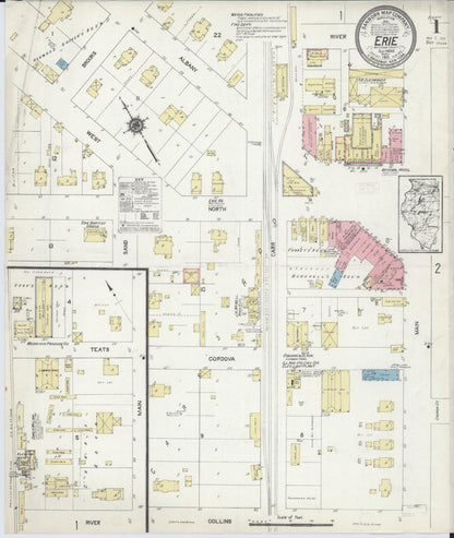 Sanborn Fire Insurance Map from Erie, Whiteside County, Illinois (1913), Sheet #0001 - Historic Sanborn Fire Insurance Map Print, vintage old map wall art, antique decor, genealogy gift, Illinois Illinois map