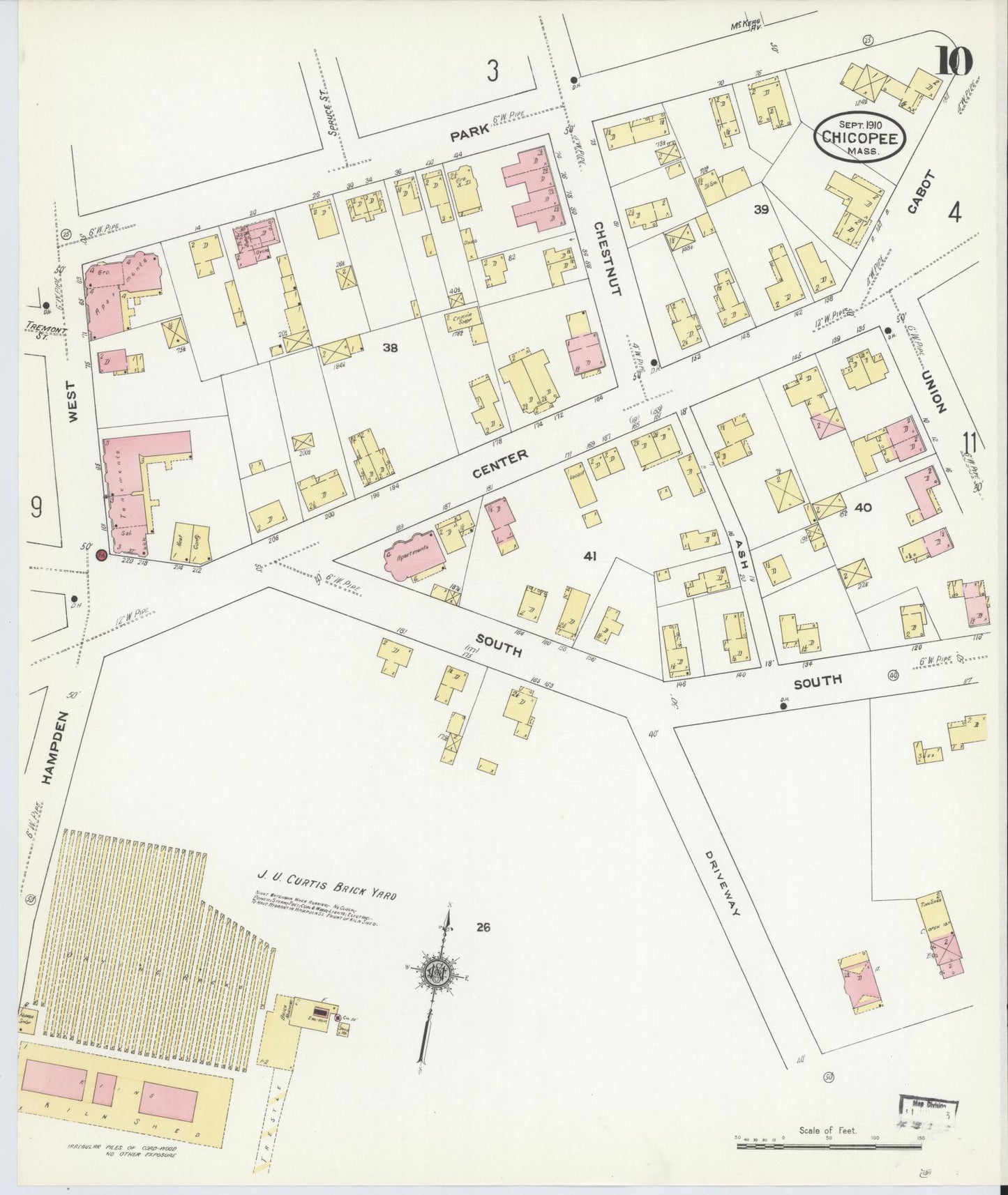 Sanborn Fire Insurance Map from Chicopee, Hampden County, Massachusetts (1910), Sheet #0010 - Complete Map Set gallery image, historic Sanborn map, vintage wall art, Massachusetts Massachusetts