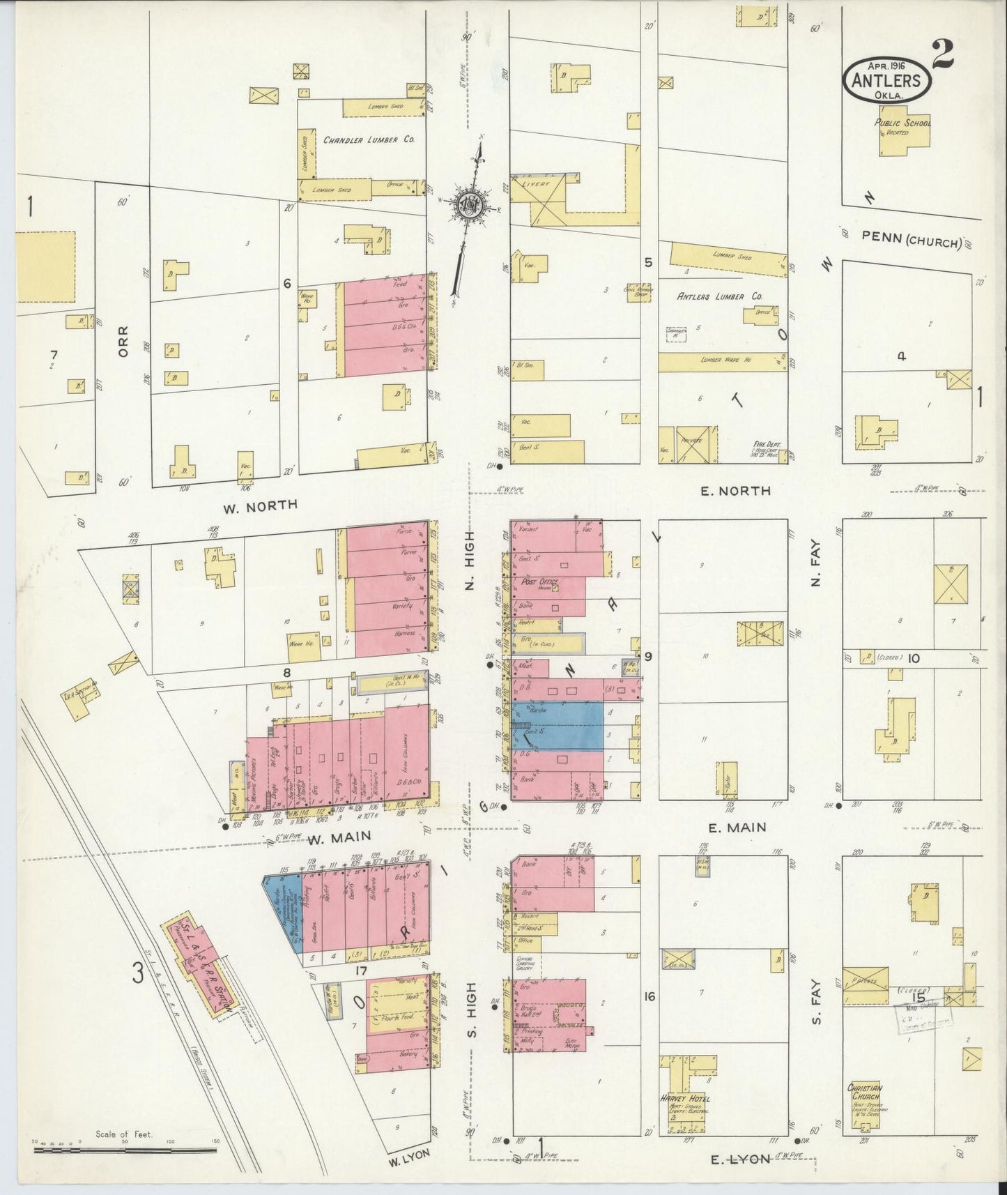 Sanborn Fire Insurance Map from Antlers, Pushmataha County, Oklahoma (1916), Sheet #0002 - Complete Map Set gallery image, historic Sanborn map, vintage wall art, Oklahoma Oklahoma