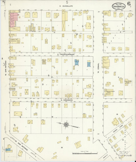 Sanborn Fire Insurance Map from San Marcos, Hays County, Texas (1912), Sheet #0006 - Historic Sanborn Fire Insurance Map Print, vintage old map wall art, antique decor, genealogy gift, Texas Texas map