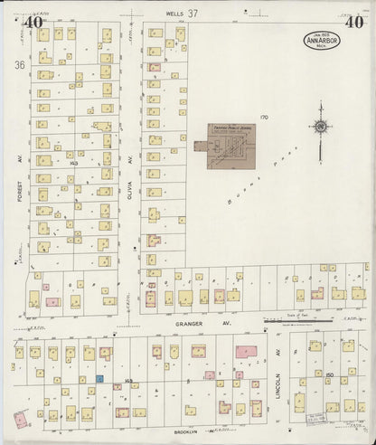 Sanborn Fire Insurance Map from Ann Arbor, Washtenaw County, Michigan (1925), Sheet #0040 - Historic Sanborn Fire Insurance Map Print, vintage old map wall art, antique decor, genealogy gift, Michigan Michigan map