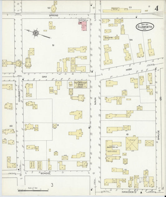 Sanborn Fire Insurance Map from Ellsworth, Hancock County, Maine (1914), Sheet #0004 - Historic Sanborn Fire Insurance Map Print, vintage old map wall art, antique decor, genealogy gift, Maine Maine map