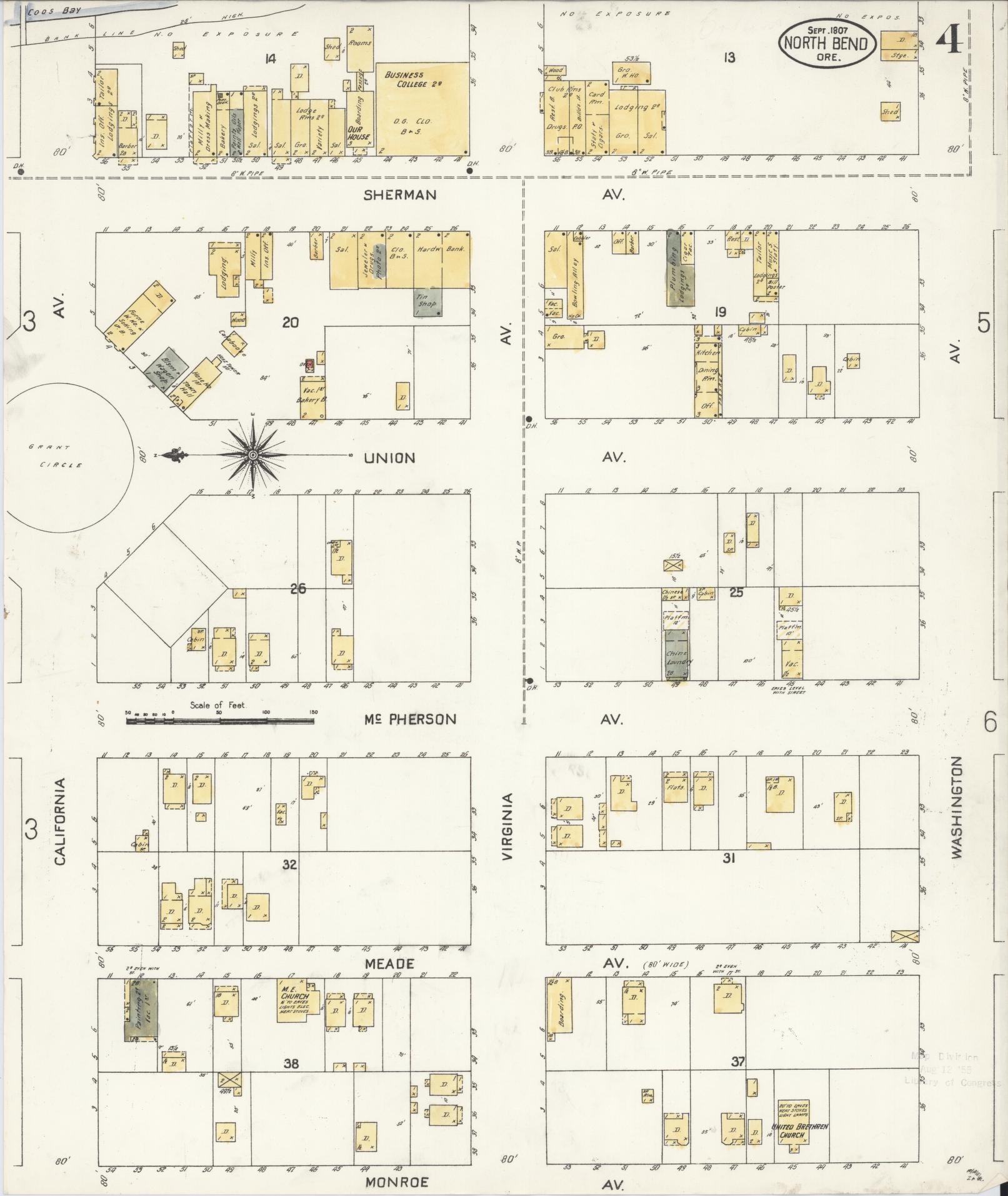 Sanborn Fire Insurance Map from North Bend, Coos County, Oregon (1907), Sheet #0004 - Complete Map Set gallery image, historic Sanborn map, vintage wall art, Oregon Oregon
