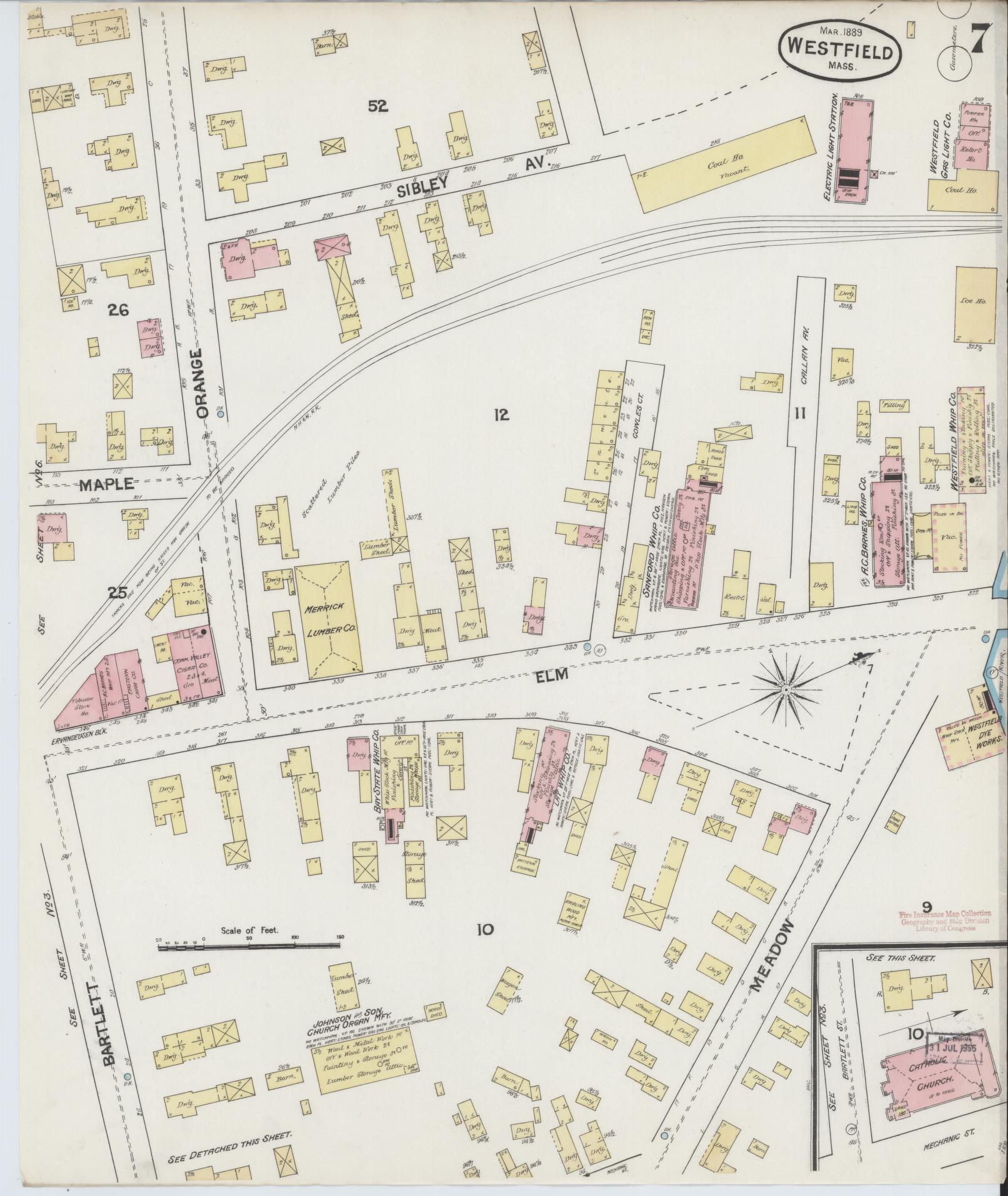Sanborn Fire Insurance Map from Westfield, Hampden County, Massachusetts (1889), Sheet #0007 - Complete Map Set gallery image, historic Sanborn map, vintage wall art, Massachusetts Massachusetts