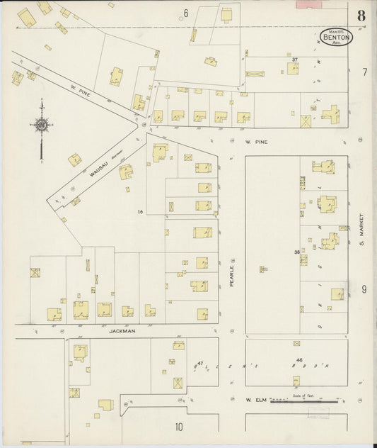 Sanborn Fire Insurance Map from Benton, Saline County, Arkansas (1915), Sheet #0008 - Historic Sanborn Fire Insurance Map Print, vintage old map wall art, antique decor, genealogy gift, Arkansas Arkansas map