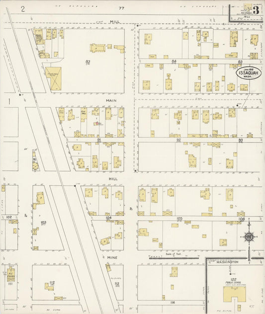 Sanborn Fire Insurance Map from Issaquah, King County, Washington (1912), Sheet #0003 - Historic Sanborn Fire Insurance Map Print, vintage old map wall art, antique decor, genealogy gift, Washington Washington map