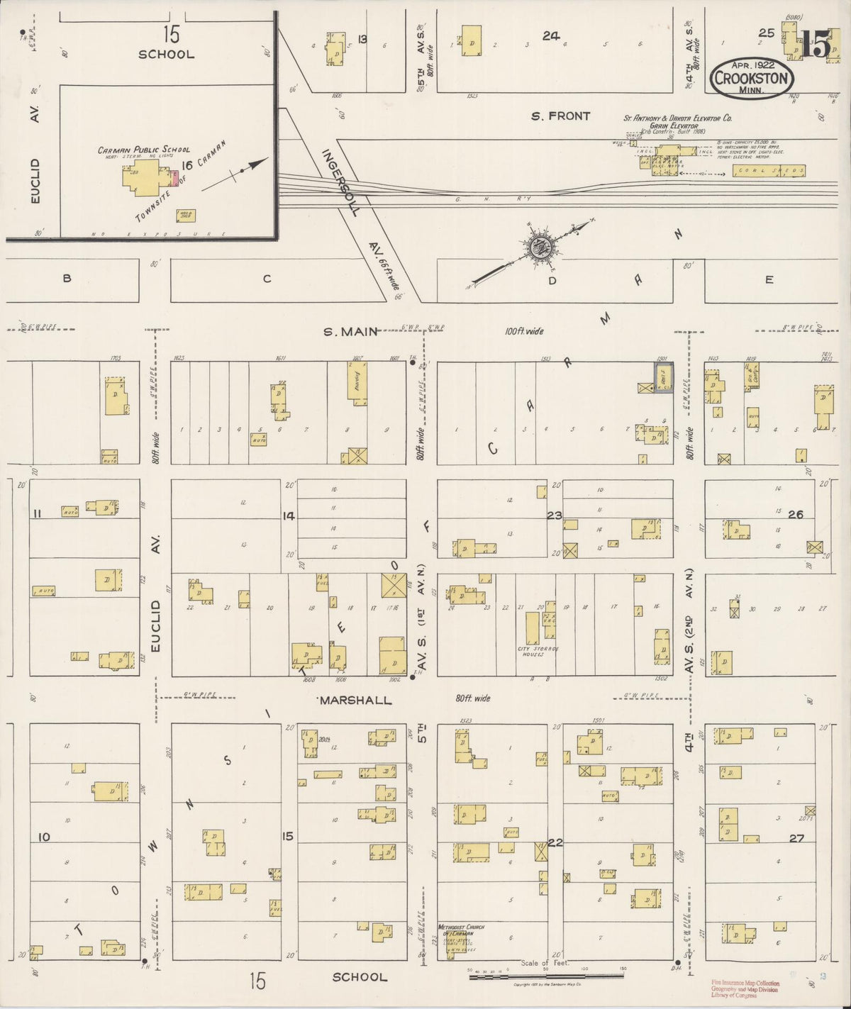 Sanborn Fire Insurance Map from Crookston, Polk County, Minnesota (1922), Sheet #0015 - Complete Map Set gallery image, historic Sanborn map, vintage wall art, Minnesota Minnesota