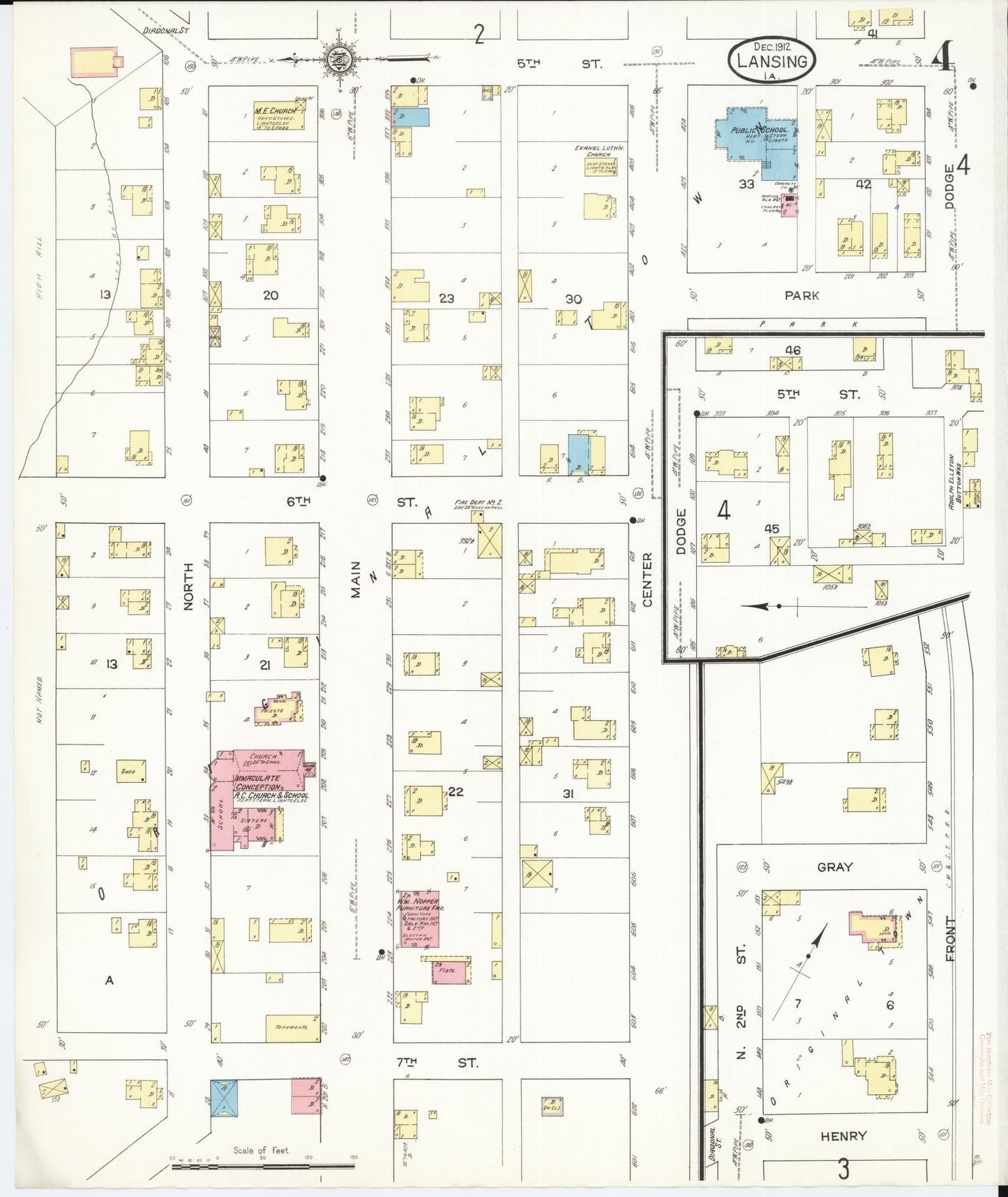 Sanborn Fire Insurance Map from Lansing, Allamakee County, Iowa (1912), Sheet #0004 - Historic Sanborn Fire Insurance Map Print, vintage old map wall art