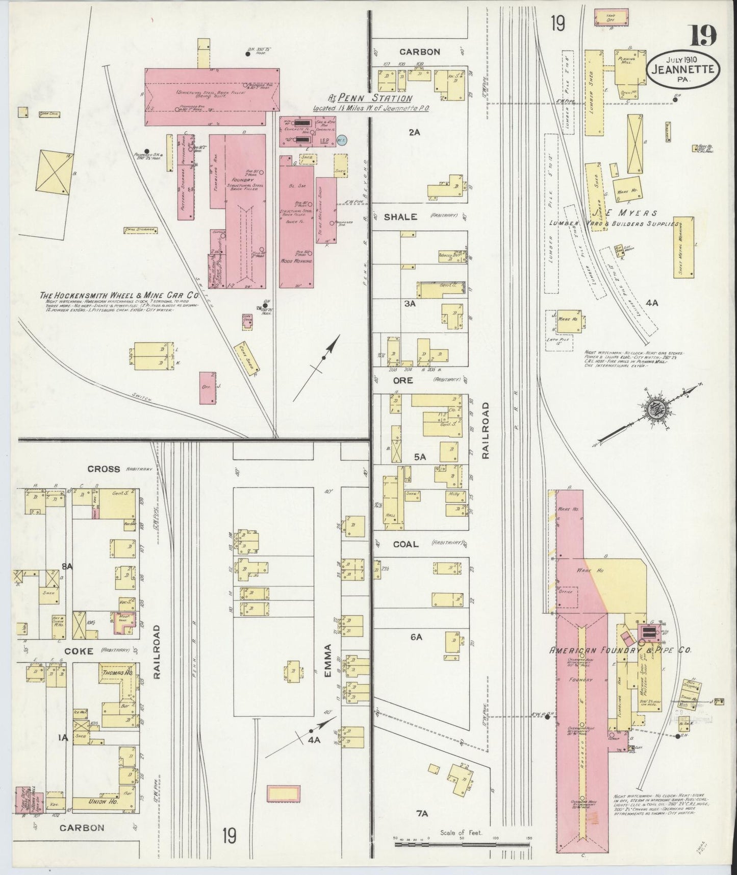 Sanborn Fire Insurance Map from Jeannette, Westmoreland County, Pennsylvania (1910), Sheet #0019 - Complete Map Set gallery image, historic Sanborn map, vintage wall art, Pennsylvania Pennsylvania