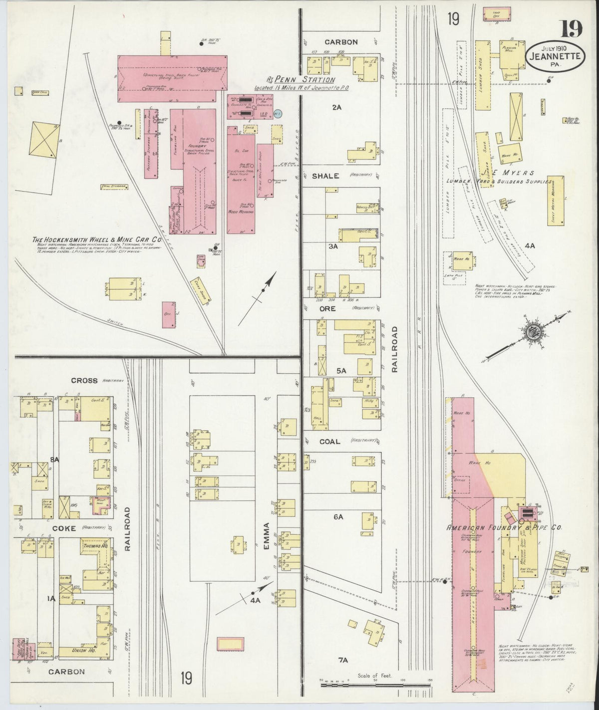Sanborn Fire Insurance Map from Jeannette, Westmoreland County, Pennsylvania (1910), Sheet #0019 - Complete Map Set gallery image, historic Sanborn map, vintage wall art, Pennsylvania Pennsylvania