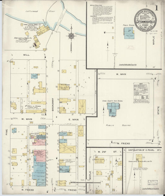 Sanborn Fire Insurance Map from Cottonwood Falls, Chase County, Kansas. (1912) – Historic Sanborn Fire Insurance Map Print