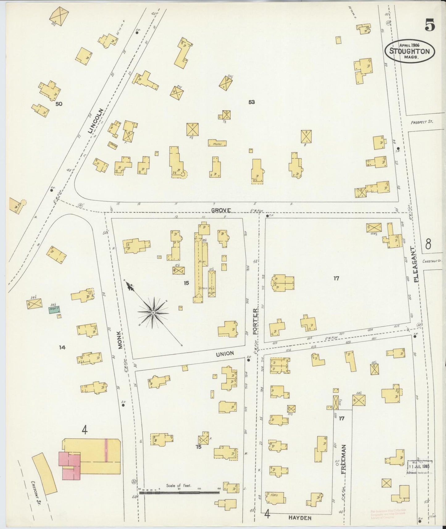 Sanborn Fire Insurance Map from Stoughton, Norfolk County, Massachusetts (1906), Sheet #0005 - Complete Map Set gallery image, historic Sanborn map, vintage wall art, Massachusetts Massachusetts