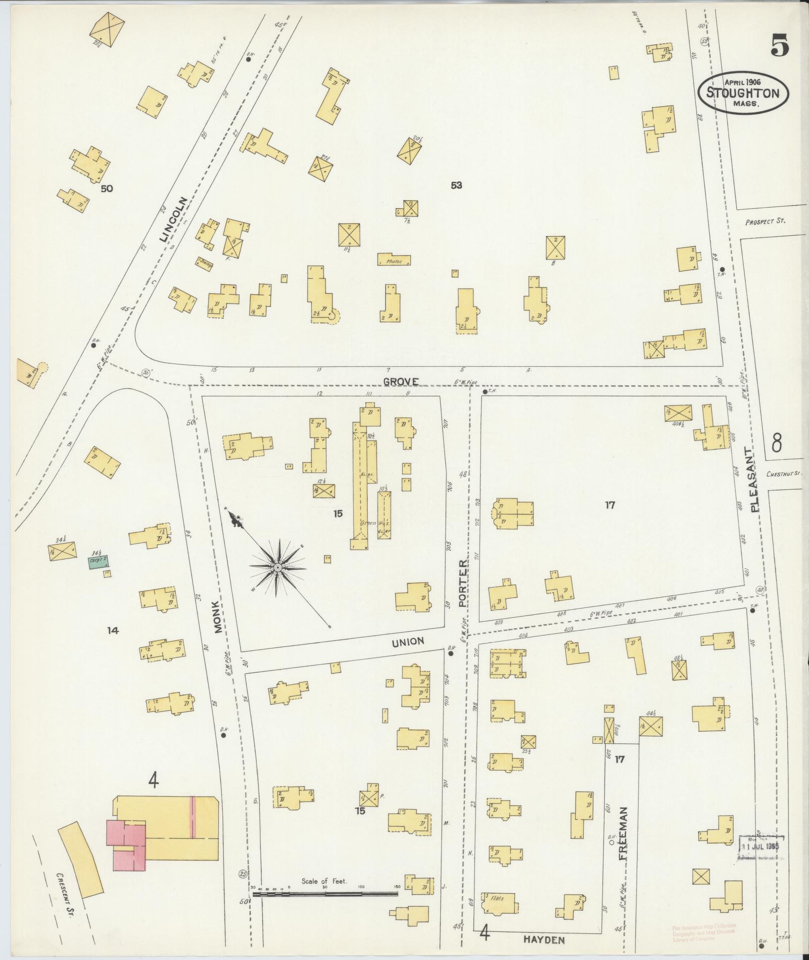 Sanborn Fire Insurance Map from Stoughton, Norfolk County, Massachusetts (1906), Sheet #0005 - Complete Map Set gallery image, historic Sanborn map, vintage wall art, Massachusetts Massachusetts