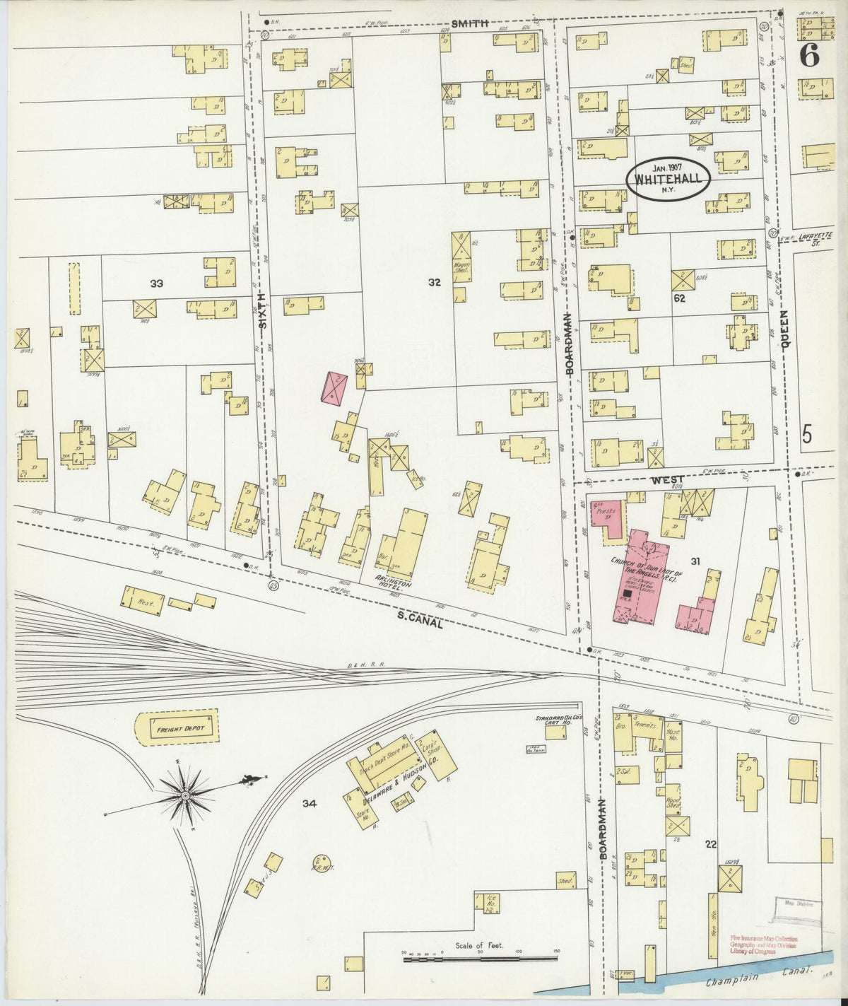 Sanborn Fire Insurance Map from Whitehall, Washington County, New York (1907), Sheet #0006 - Historic Sanborn Fire Insurance Map Print, vintage old map wall art, antique decor, genealogy gift, New York New York map