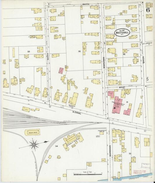 Sanborn Fire Insurance Map from Whitehall, Washington County, New York (1907), Sheet #0006 - Historic Sanborn Fire Insurance Map Print, vintage old map wall art, antique decor, genealogy gift, New York New York map