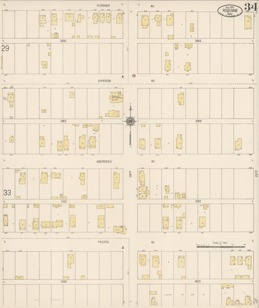 Sanborn Fire Insurance Map from Hoquiam, Grays Harbor County, Washington (1916), Sheet #0034 - Historic Sanborn Fire Insurance Map Print, vintage old map wall art, antique decor, genealogy gift, Washington Washington map