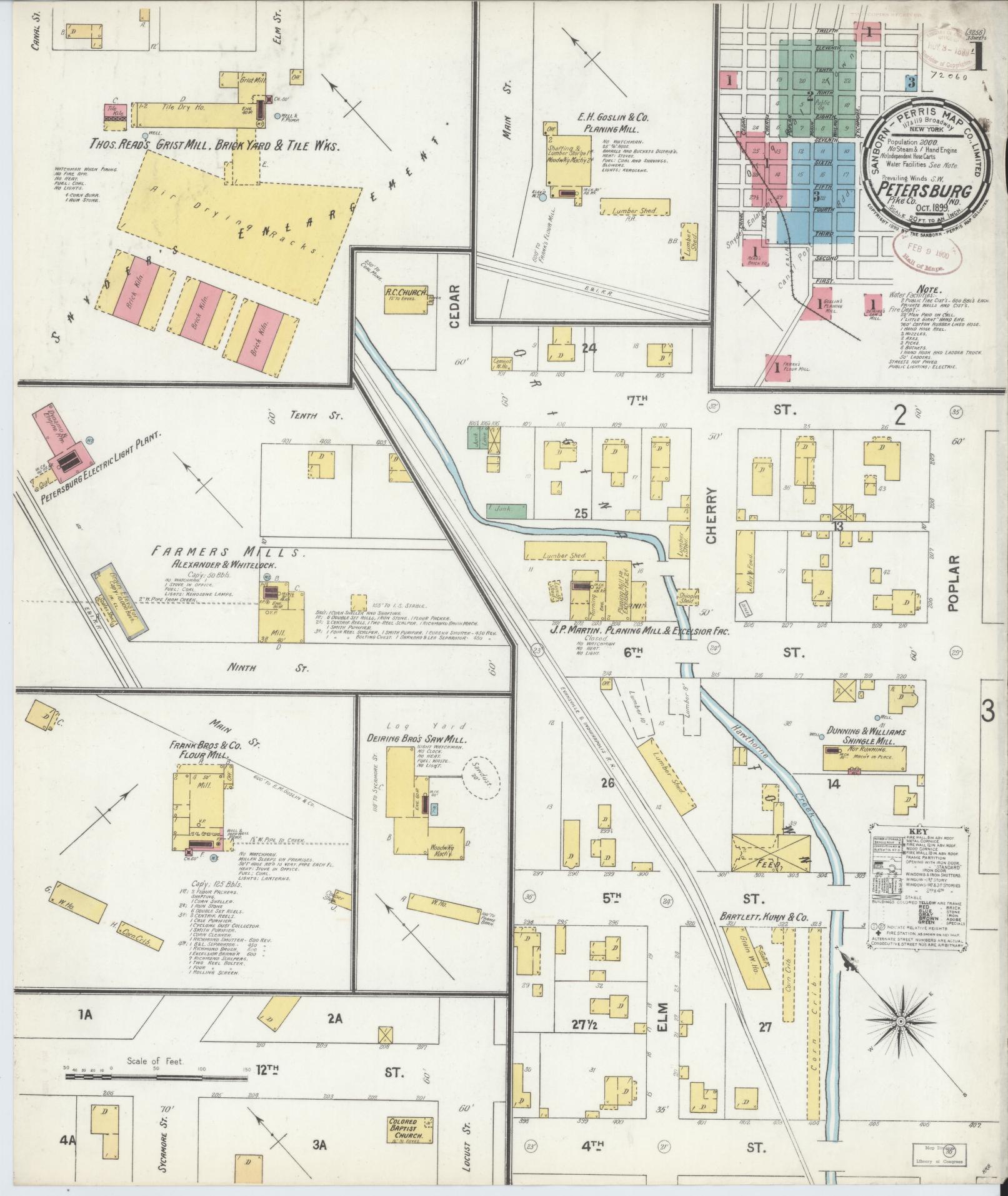 Sanborn Fire Insurance Map from Petersburg, Pike County, Indiana (1899), Sheet #0001 - Complete Map Set gallery image, historic Sanborn map, vintage wall art, Indiana Indiana