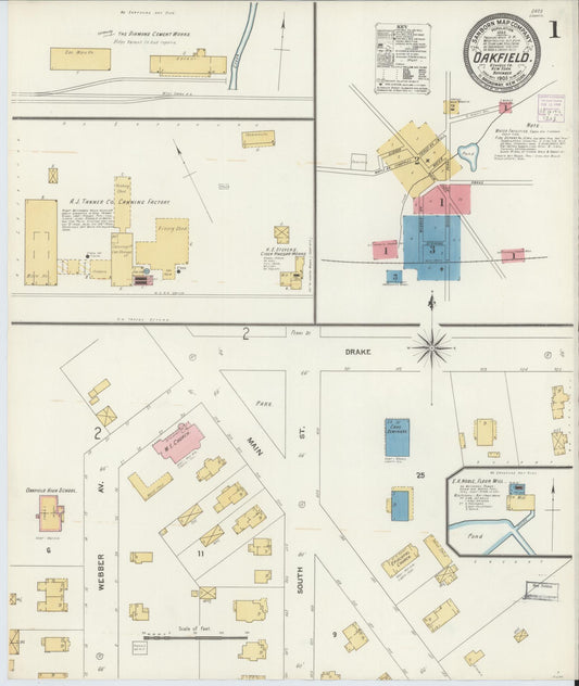 Sanborn Fire Insurance Map from Oakfield, Genesee County, New York (1905), Sheet #0001 - Complete Map Set gallery image, historic Sanborn map, vintage wall art, New York New York