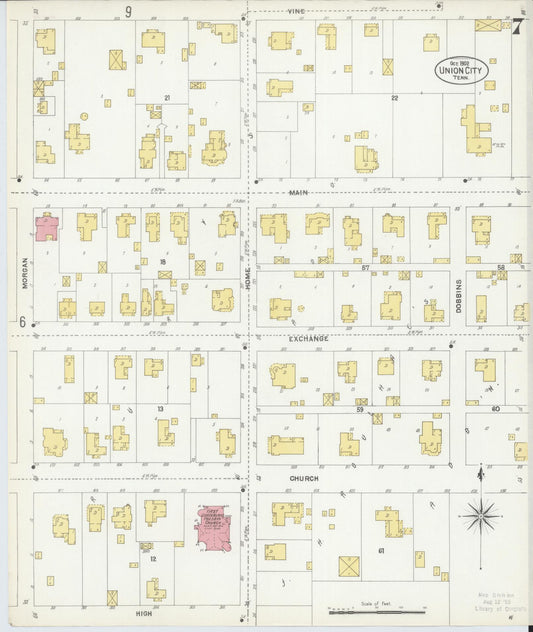 Sanborn Fire Insurance Map from Union City, Obion County, Tennessee (1902), Sheet #0007 - Historic Sanborn Fire Insurance Map Print, vintage old map wall art, antique decor, genealogy gift, Tennessee Tennessee map