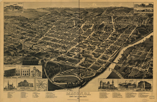Macon, Ga. county seat of Bibb County 1887. (1887) – Historic Bird’s-Eye View Panorama Print