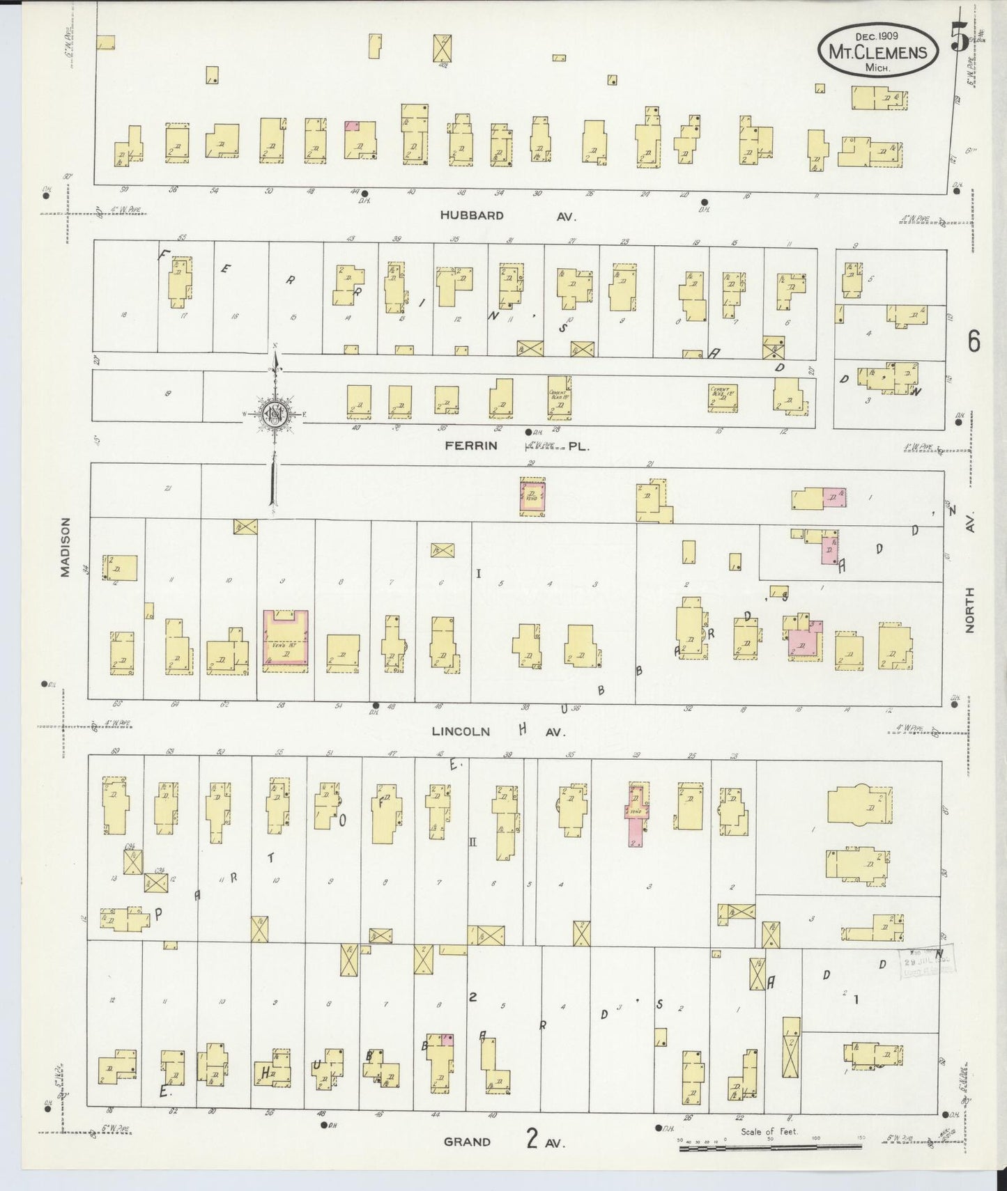Sanborn Fire Insurance Map from Mount Clemens, Macomb County, Michigan (1909), Sheet #0005 - Complete Map Set gallery image, historic Sanborn map, vintage wall art, Michigan Michigan