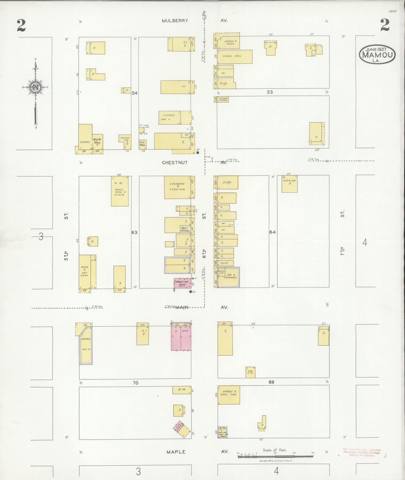 Sanborn Fire Insurance Map from Mamou, Evangeline Parish, Louisiana (1927), Sheet #0002 - Complete Map Set gallery image, historic Sanborn map, vintage wall art, Louisiana Louisiana
