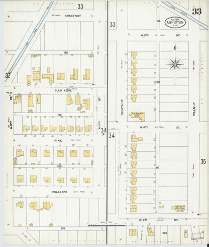 Sanborn Fire Insurance Map from Anniston, Calhoun County, Alabama (1905), Sheet #0033 - Complete Map Set gallery image, historic Sanborn map, vintage wall art, Alabama Alabama