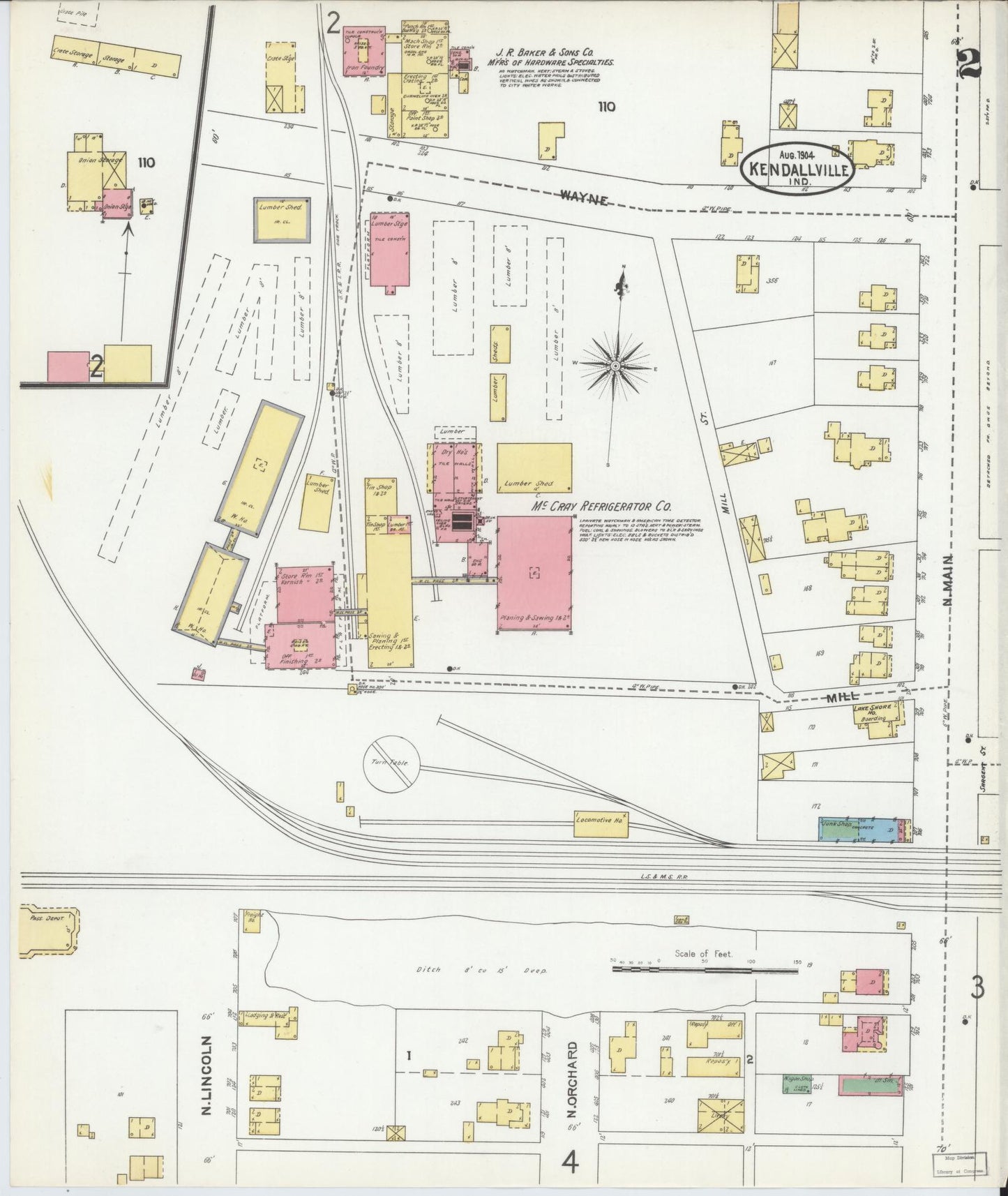 Sanborn Fire Insurance Map from Kendallville, Noble County, Indiana (1904), Sheet #0002 - Complete Map Set gallery image, historic Sanborn map, vintage wall art, Indiana Indiana