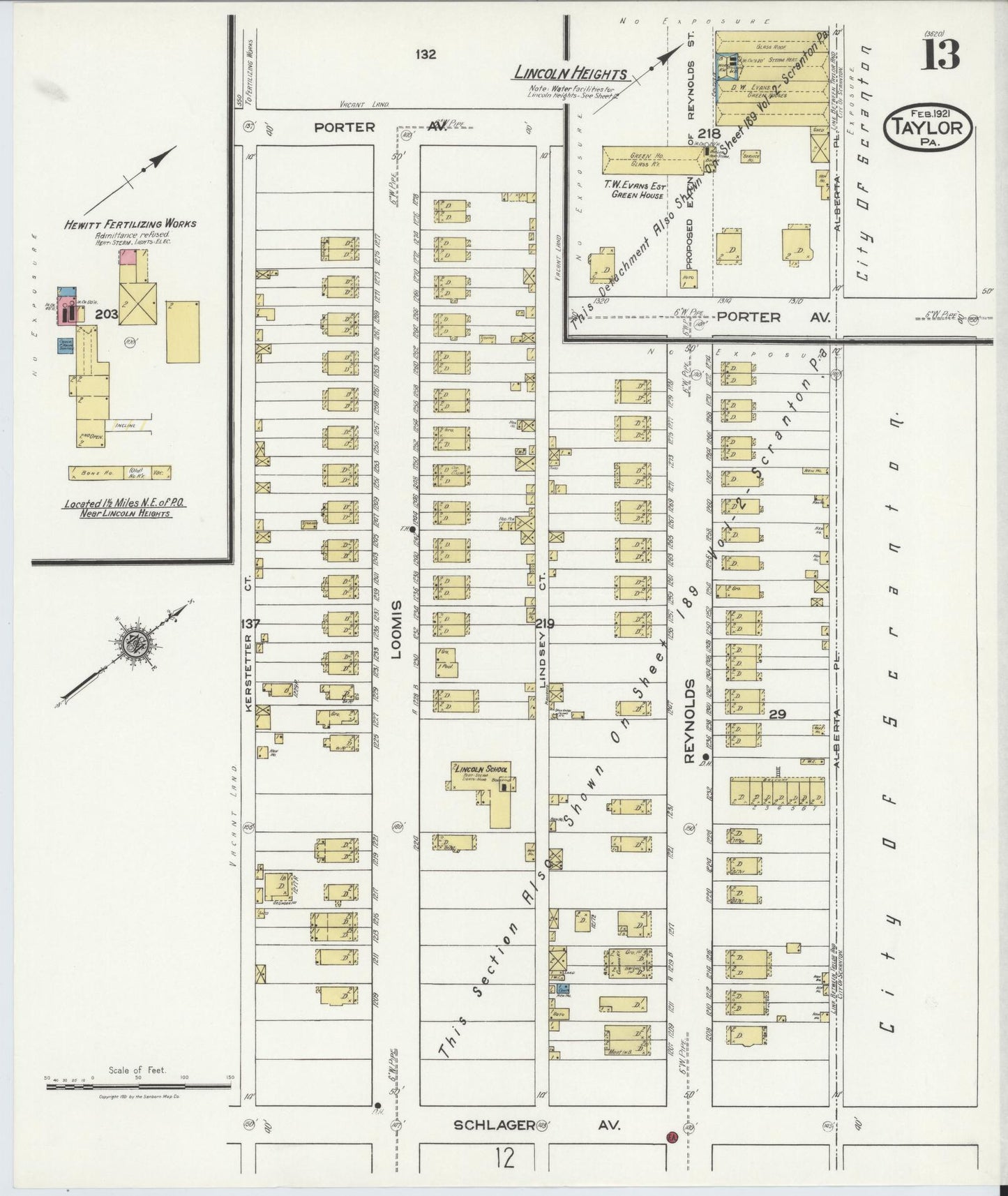 Sanborn Fire Insurance Map from Taylor, Lackawanna County, Pennsylvania (1921), Sheet #0013 - Complete Map Set gallery image, historic Sanborn map, vintage wall art, Pennsylvania Pennsylvania