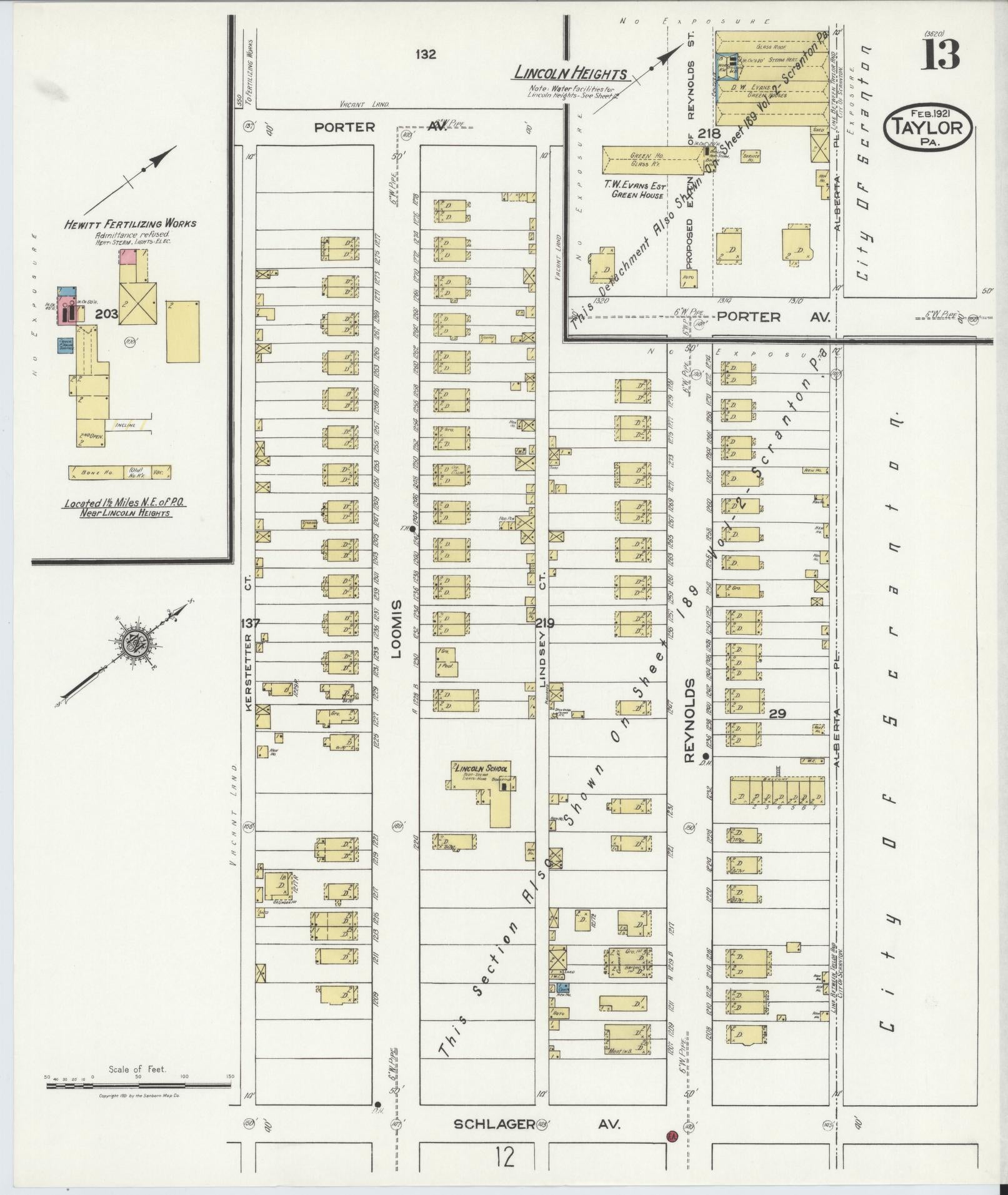 Sanborn Fire Insurance Map from Taylor, Lackawanna County, Pennsylvania (1921), Sheet #0013 - Complete Map Set gallery image, historic Sanborn map, vintage wall art, Pennsylvania Pennsylvania