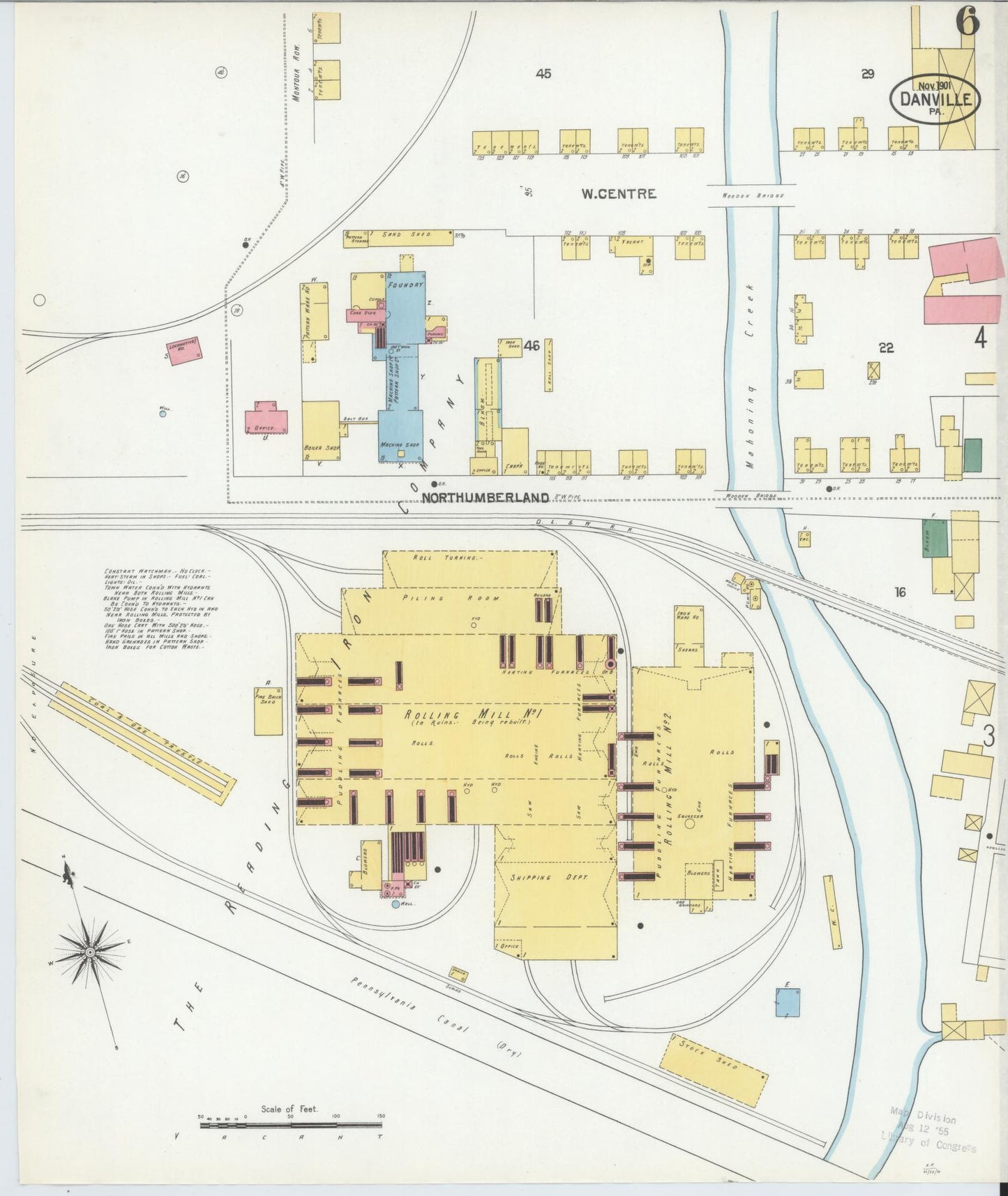 Sanborn Fire Insurance Map from Danville, Montour County, Pennsylvania (1901), Sheet #0006 - Historic Sanborn Fire Insurance Map Print, vintage old map wall art, antique decor, genealogy gift, Pennsylvania Pennsylvania map