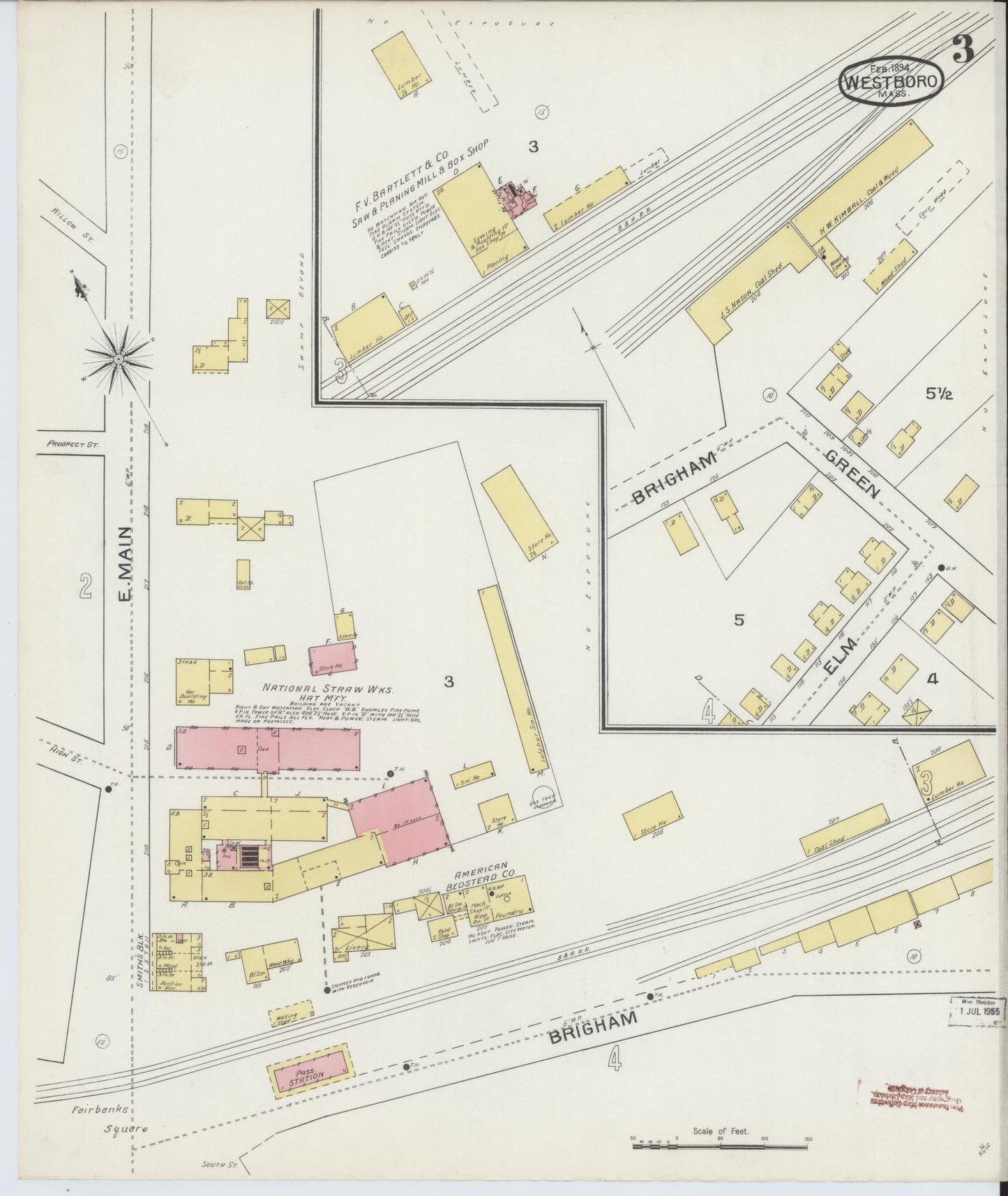 Sanborn Fire Insurance Map from Westboro, Worcester County, Massachusetts (1894), Sheet #0003 - Complete Map Set gallery image, historic Sanborn map, vintage wall art, Massachusetts Massachusetts