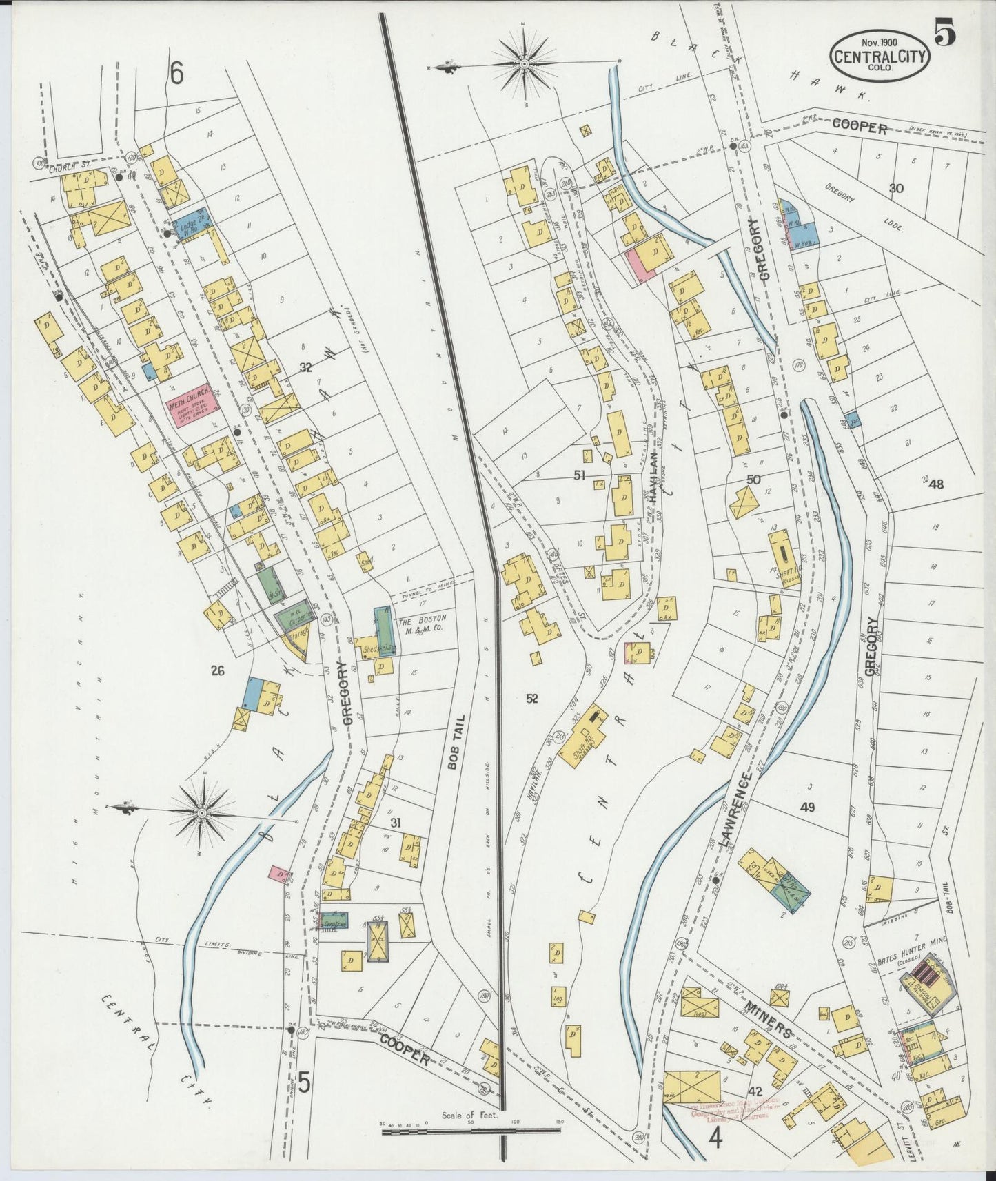 Sanborn Fire Insurance Map from Central City, Gilpin County, Colorado (1900), Sheet #0005 - Complete Map Set gallery image, historic Sanborn map, vintage wall art, Colorado Colorado