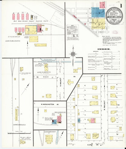 Sanborn Fire Insurance Map from Medicine Lodge, Barber County, Kansas (1911), Sheet #0001 - Complete Map Set gallery image, historic Sanborn map, vintage wall art, Kansas Kansas