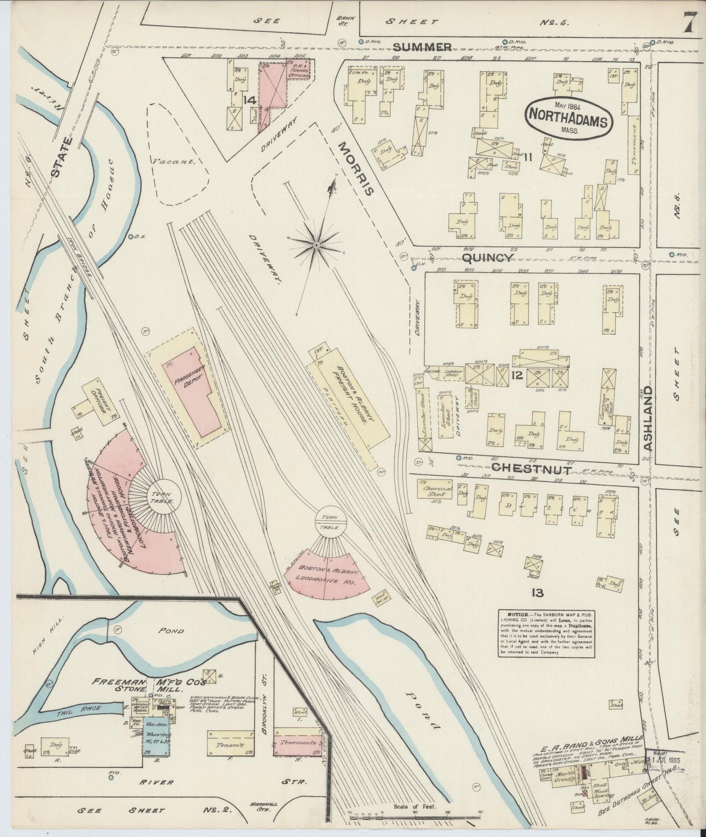 Sanborn Fire Insurance Map from North Adams, Berkshire County, Massachusetts (1884), Sheet #0007 - Complete Map Set gallery image, historic Sanborn map, vintage wall art, Massachusetts Massachusetts